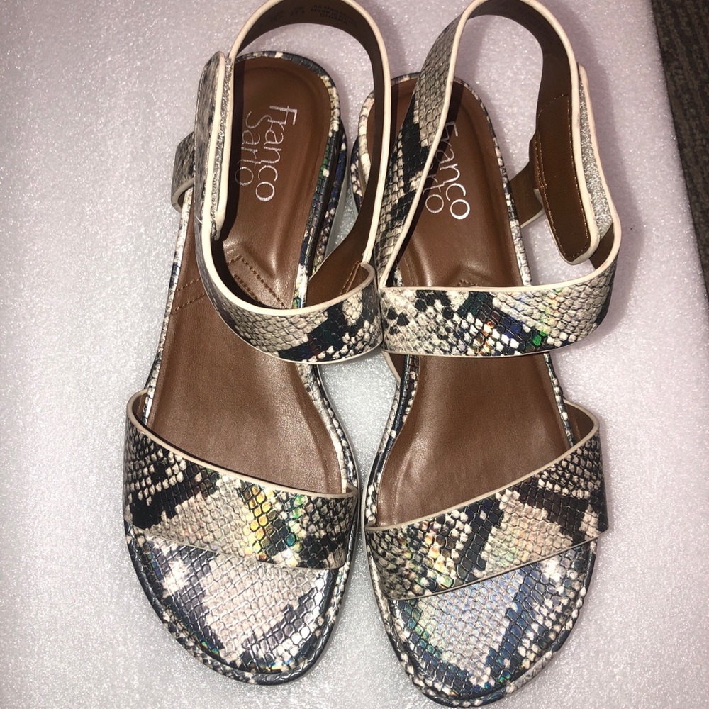 Franco Sarto Chiara Platform Sandal Brown Snakeskin Ankle Strap Sandal 8.5
